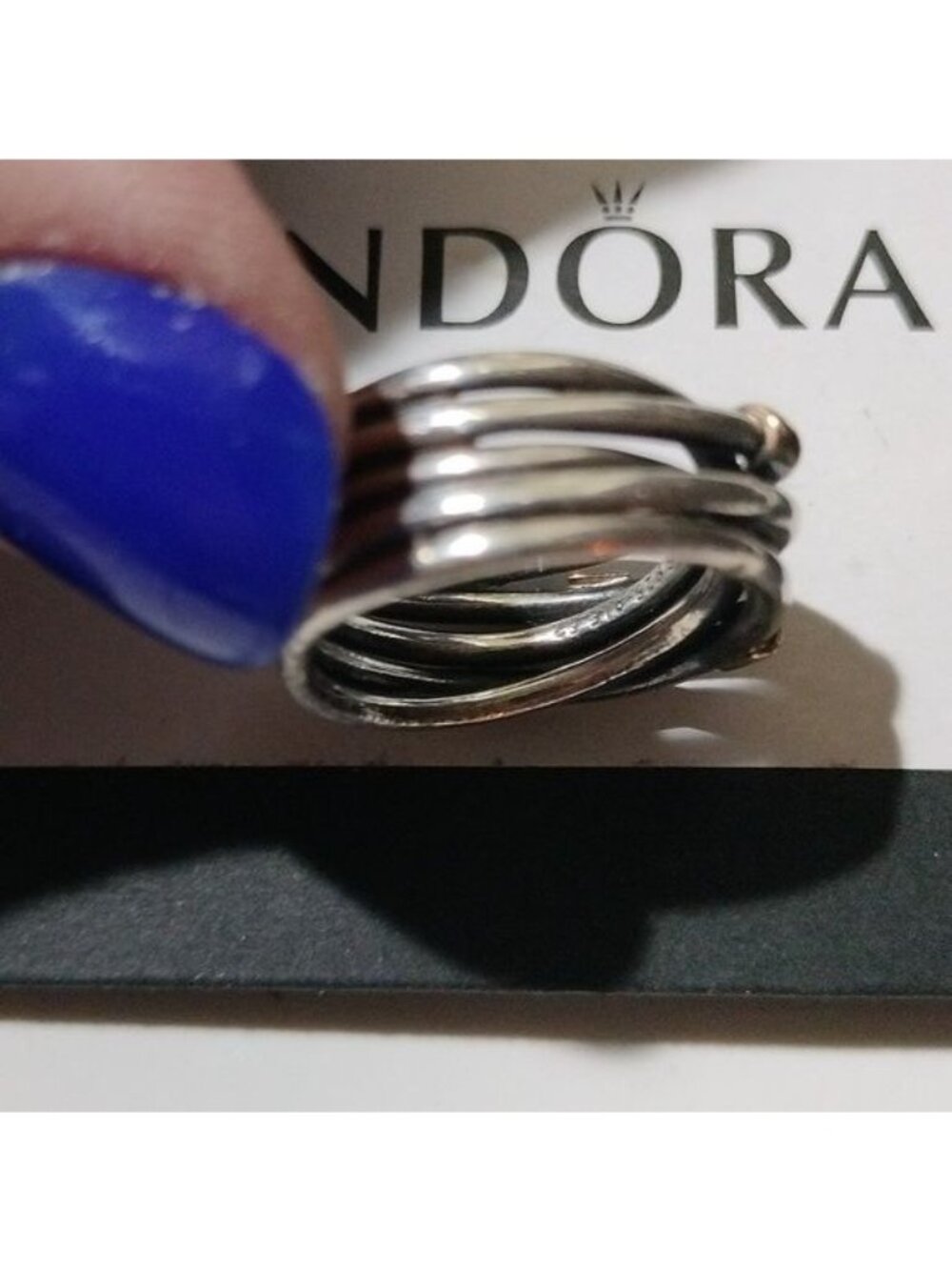 Pandora Sterling Silver Rope Wide Band Ring with 14K Gold - 190383 Size 6 - Picture 4 of 5
